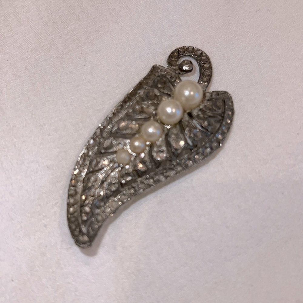 Vintage Pearl Marcasite Brooch Pin